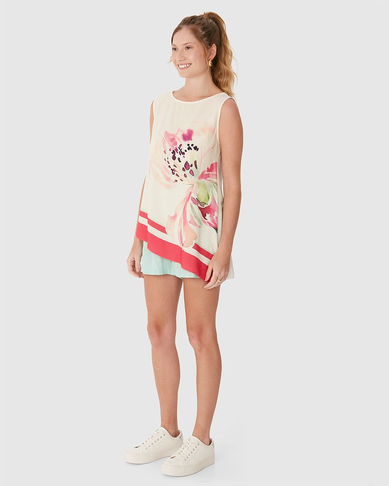 Regata Feminina Estampada Assimétrica Em Viscose