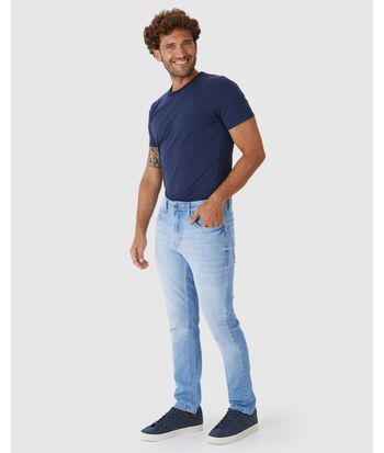 Calça Masculina Slim Cintura Média Em Jeans Com Elastano