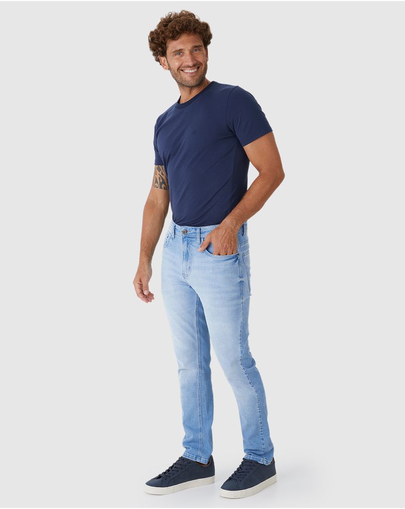 Calça Masculina Slim Cintura Média Em Jeans Com Elastano AZUL Malwee