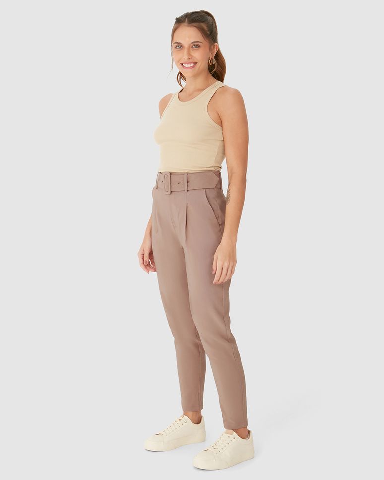 Calça Alfaiataria Feminina Com Cinto E Bolso Lateral