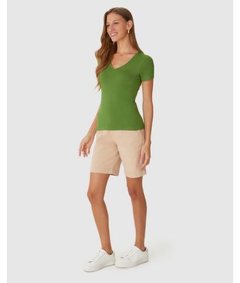 Blusa Básica Feminina Decote V Em Viscose Stretch