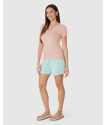 Blusa Básica Feminina Decote V Em Viscose Stretch