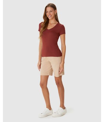 Blusa Básica Feminina Decote V Em Viscose Stretch