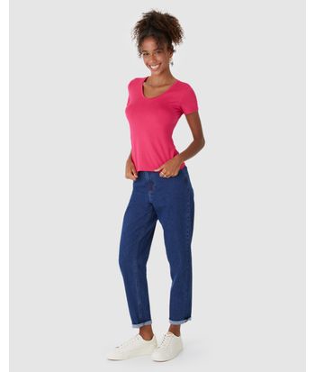 Blusa Básica Feminina Decote V Em Viscose Stretch
