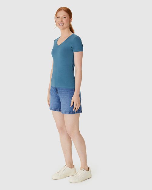 Blusa Básica Feminina Decote V Em Viscose Stretch