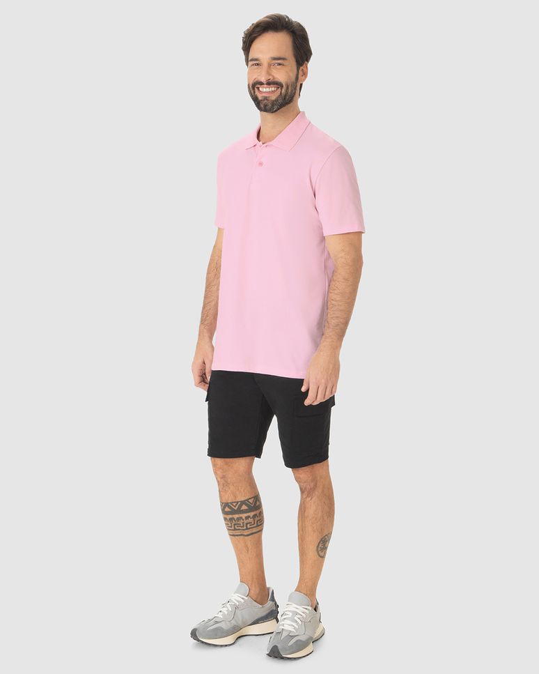 Camisa Polo Básica Masculina Gola Retilínea Em Piquet Stretch