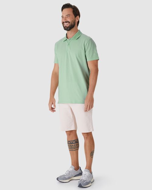 Camisa Polo Básica Masculina Gola Retilínea Em Piquet Stretch