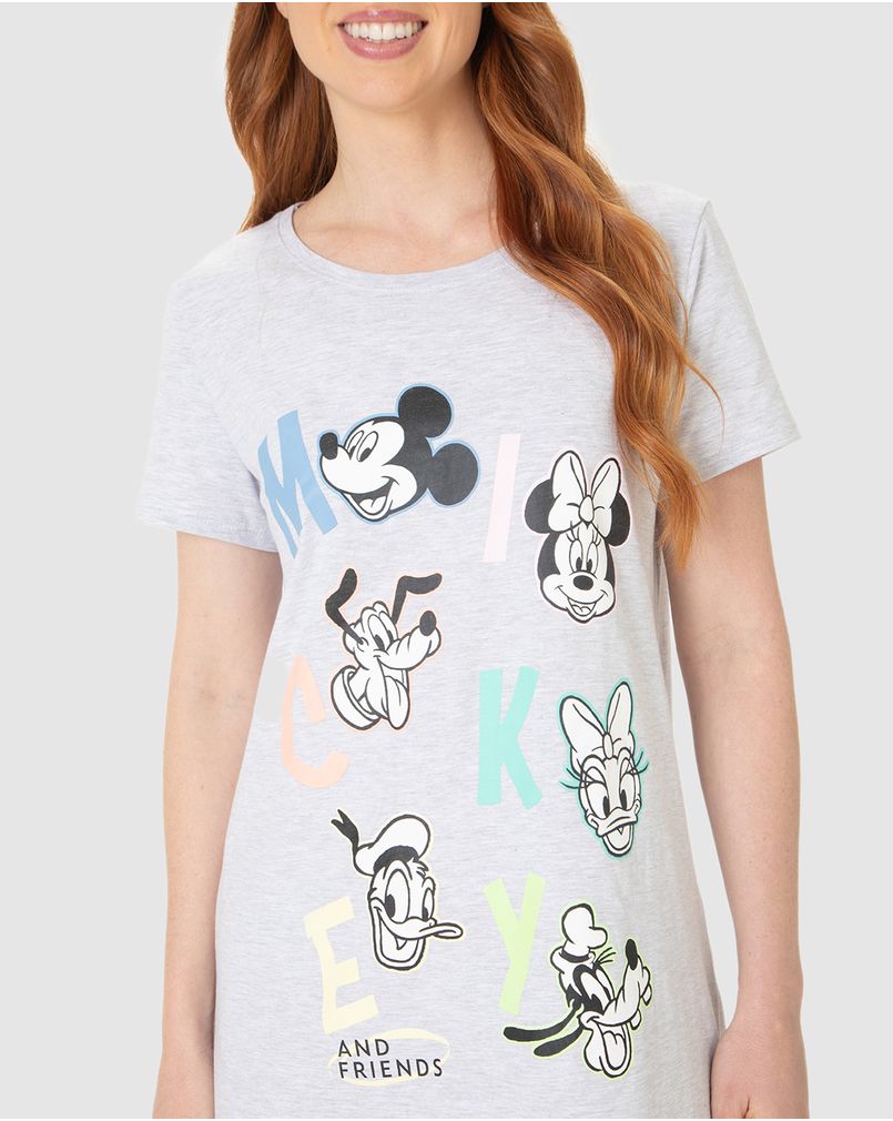 Camisola Feminina Mickey And Friends Em Malha Algodão CINZA - Malwee