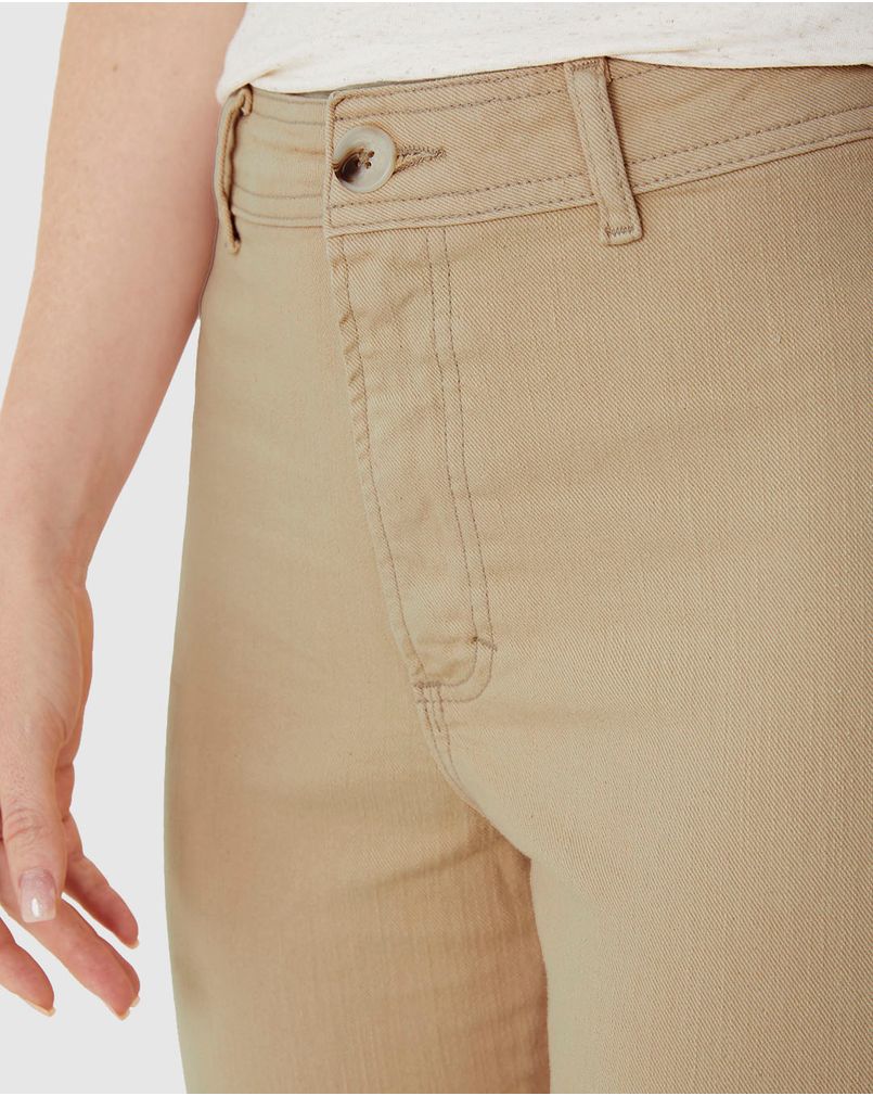 Calça Straight Cropped Feminina Bolso Funcional Em Sarja Com