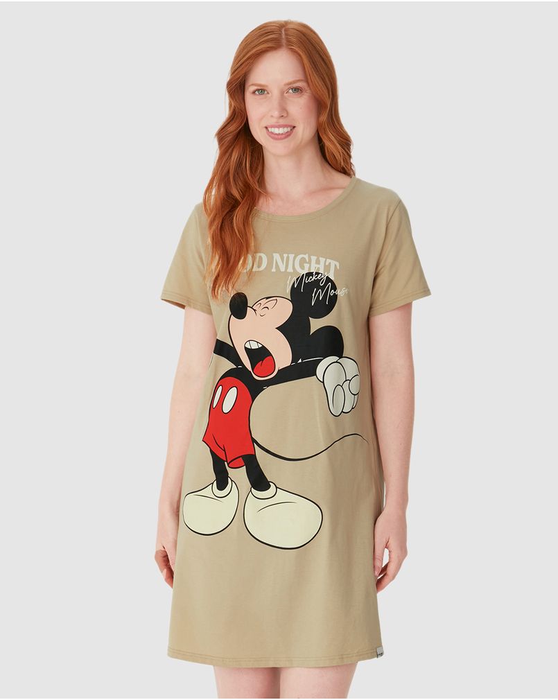 Camisola Feminina Mickey Good Night Em Malha Algodão BEGE - Malwee