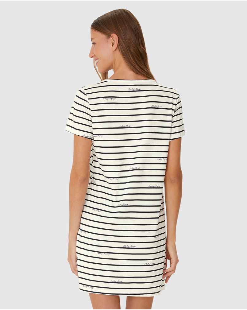 Camisola Feminina Mickey Estampa Listrada Em Malha Algodão OFF