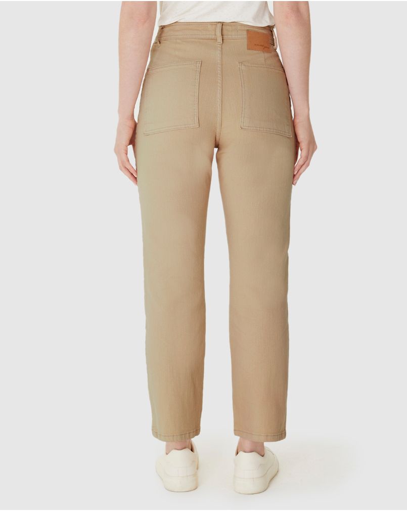 Calça Straight Cropped Feminina Bolso Funcional Em Sarja Com