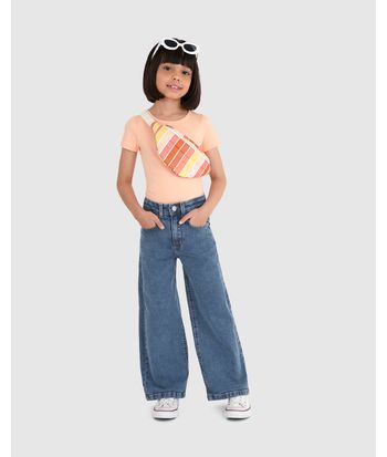 Calça Infantil Menina Wide Leg Bolso Funcional Em Jeans Moletom Malwee Kids