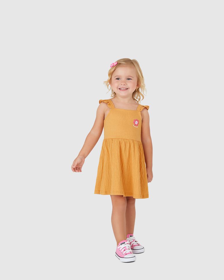 Vestido Infantil Pequena Flor Alça Babado Em Malha Texturizada Malwee Kids