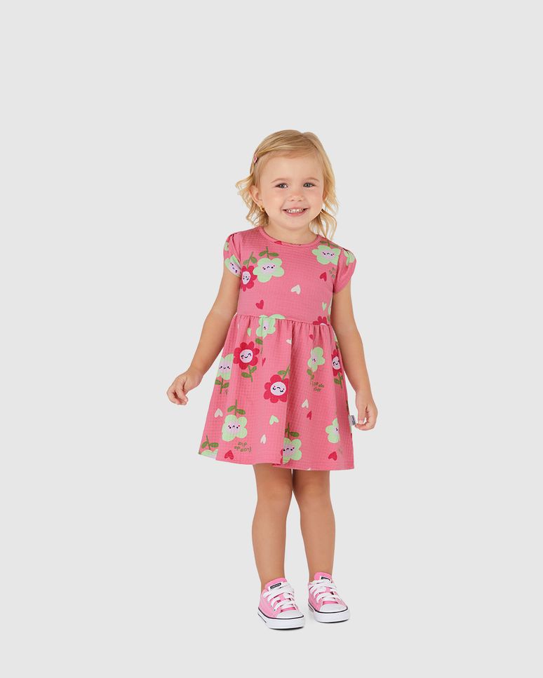 Vestido Infantil Estampa Florzinha Em Malha Texturizada Malwee Kids