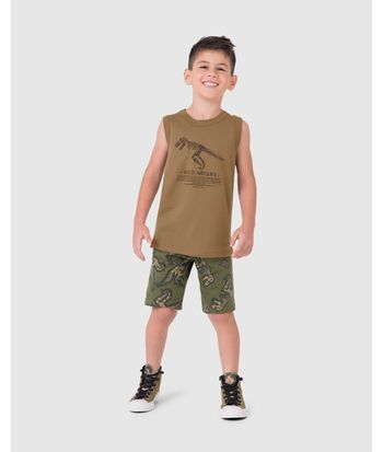 Conjunto Infantil Menino Bermuda Estampada Em Moletinho Malwee Kids