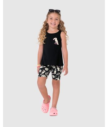 Conjunto Infantil Menina Regata E Bermuda Ciclista Estampada Malwee Kids