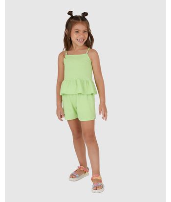 Conjunto Infantil Menina Blusa Peplum Alça Com Miçangas Malha Linho Malwee Kids