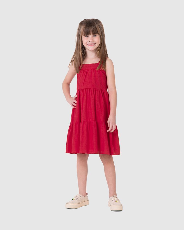 Vestido Infantil Marias Decote Quadrado Em Algodão Texturizado Malwee Kids