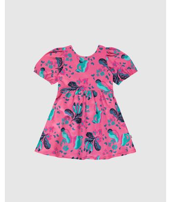 Vestido Infantil Estampa Frutas Costas Vazada Em Malha Texturizada Malwee Kids