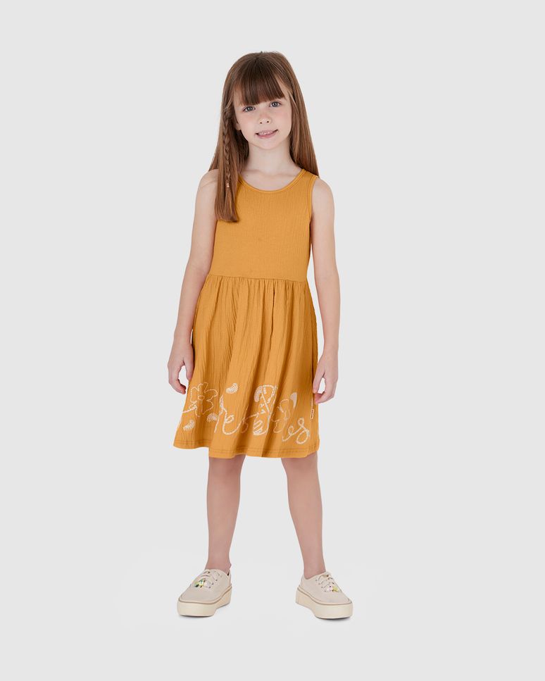 Vestido Infantil Barra Estampa Puff Em Malha Texturizada Malwee Kids
