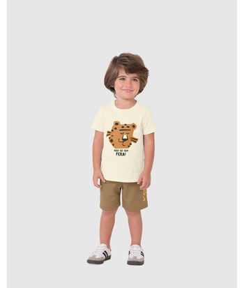 Conjunto Infantil Menino Camiseta E Bermuda Aqui Só Tem Fera Malwee Kids