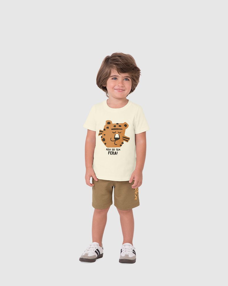 Conjunto Infantil Menino Camiseta E Bermuda Aqui Só Tem Fera Malwee Kids