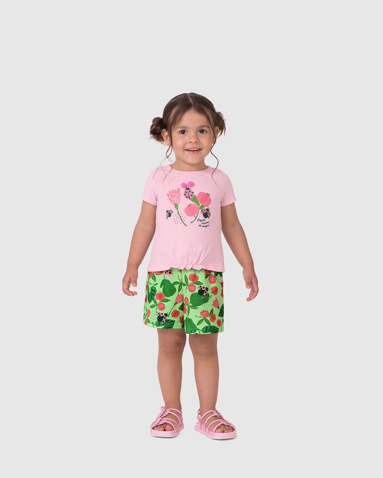 Conjunto Infantil Menina Blusa Estampa Glitter + Pompons Em Algodão Malwee Kids