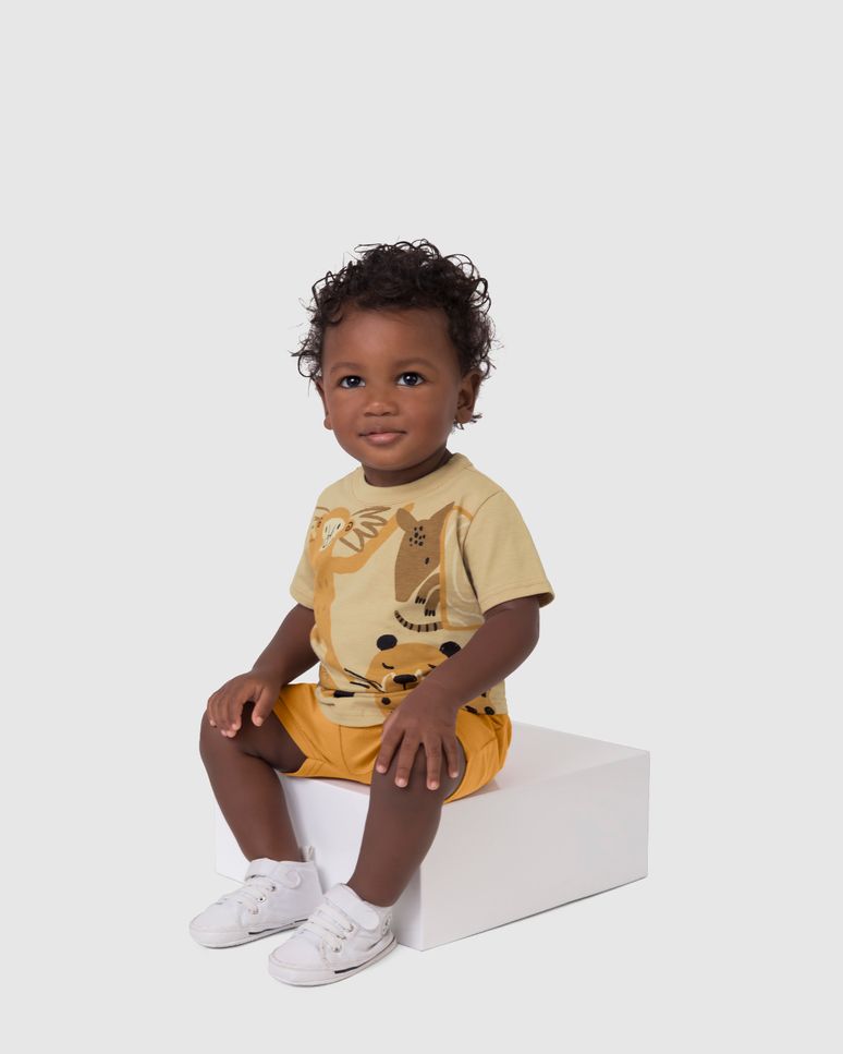 Conjunto Infantil Menino Camiseta Estampa Bichos Em Algodão Malwee Kids