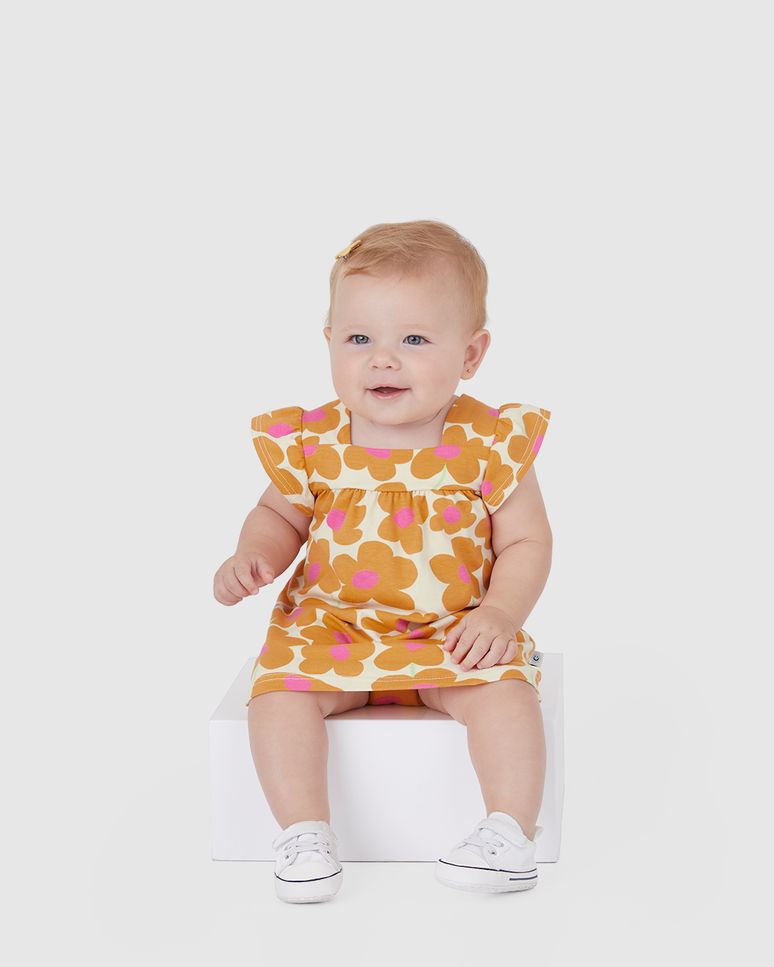 Conjunto Infantil Menina Vestido Evasê Floral + Calcinha Em Algodão Malwee Kids