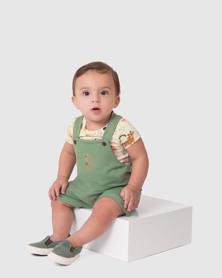 Conjunto Infantil Menino Body Estampa Animais + Macaquinho Malwee Kids