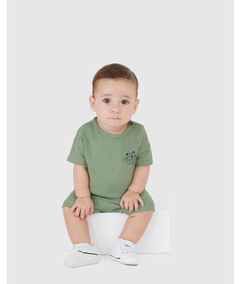 Conjunto Infantil Menino Camiseta Abertura Ombro Em Malha Textura Malwee Kids