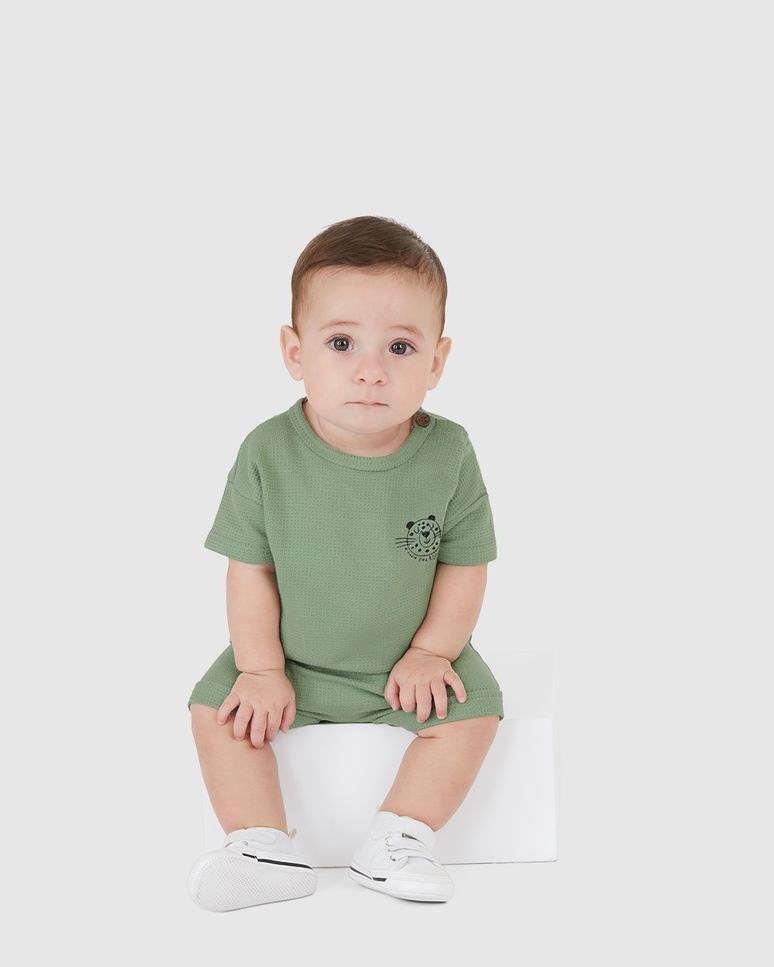 Conjunto Infantil Menino Camiseta Abertura Ombro Em Malha Textura Malwee Kids