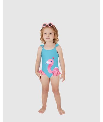 Maiô Infantil Menina Estampa Flamingo Em Malha UV50+ Malwee Kids