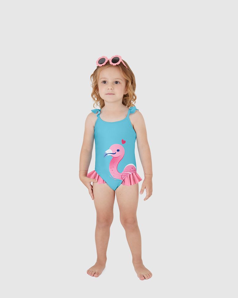 Maiô Infantil Menina Estampa Flamingo Em Malha UV50+ Malwee Kids