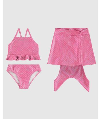 Biquíni Infantil Menina Saia Cauda Sereia Em Malha Glitter UV50+ Malwee Kids