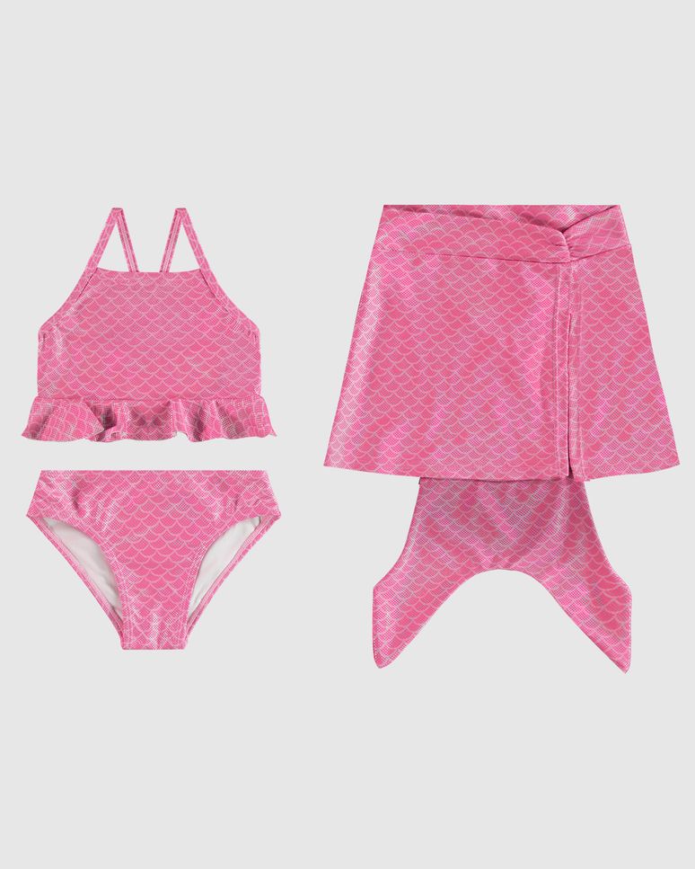 Biquíni Infantil Menina Saia Cauda Sereia Em Malha Glitter UV50+ Malwee Kids