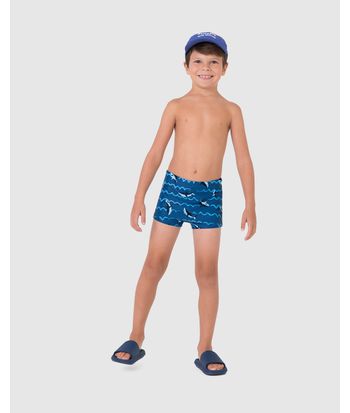 Sunga Boxer Infantil Menino Estampa Tubarões Em Malha UV50+ Malwee Kids