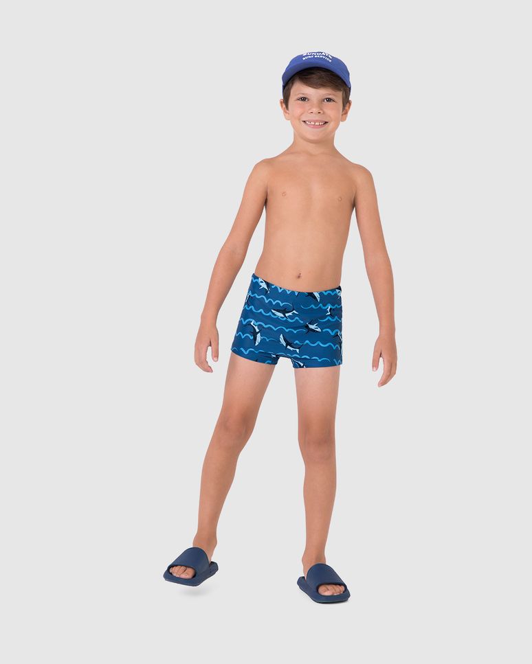 Sunga Boxer Infantil Menino Estampa Tubarões Em Malha UV50+ Malwee Kids