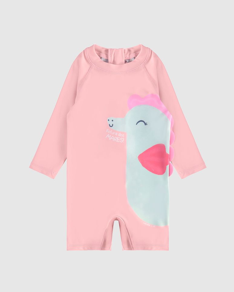 Macacão Praia Infantil Menina Manga Longa Em Malha UV50+ Malwee Kids