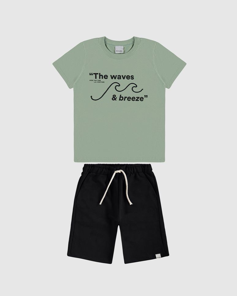 Conjunto Infantil Menino Camiseta The Waves & Breeze Em Algodão Malwee Kids