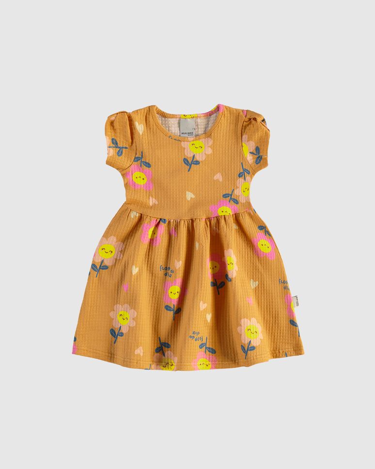 Vestido Infantil Estampa Florzinha Em Malha Texturizada Malwee Kids