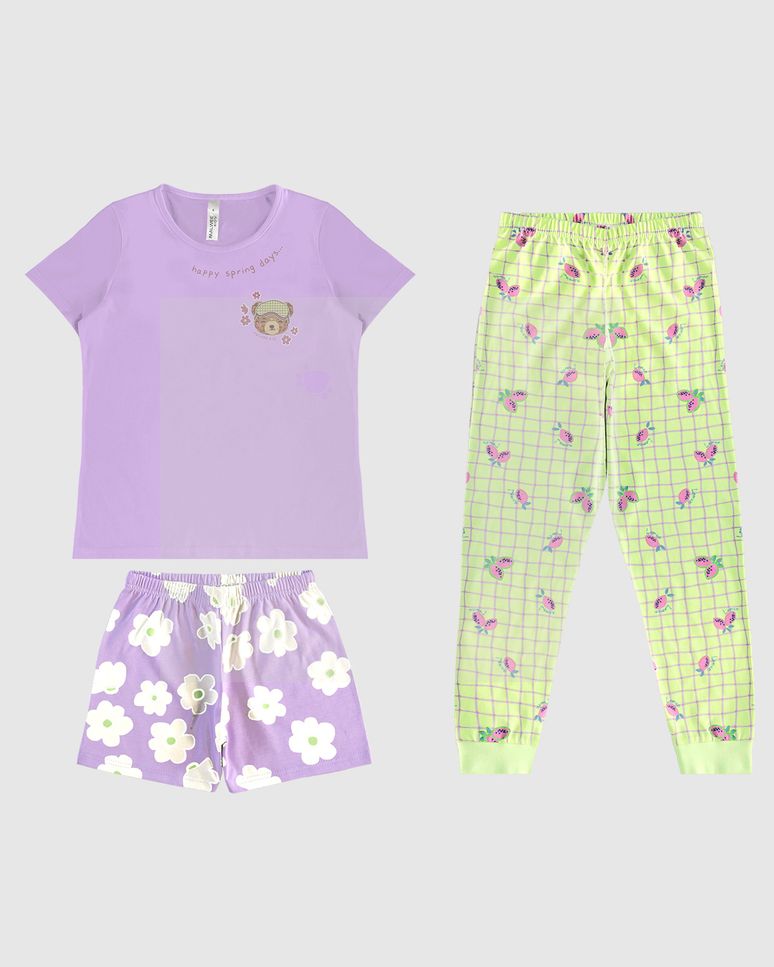Pijama Infantil Menina 3 Peças Happy Spring Days Em Algodão Malwee Kids