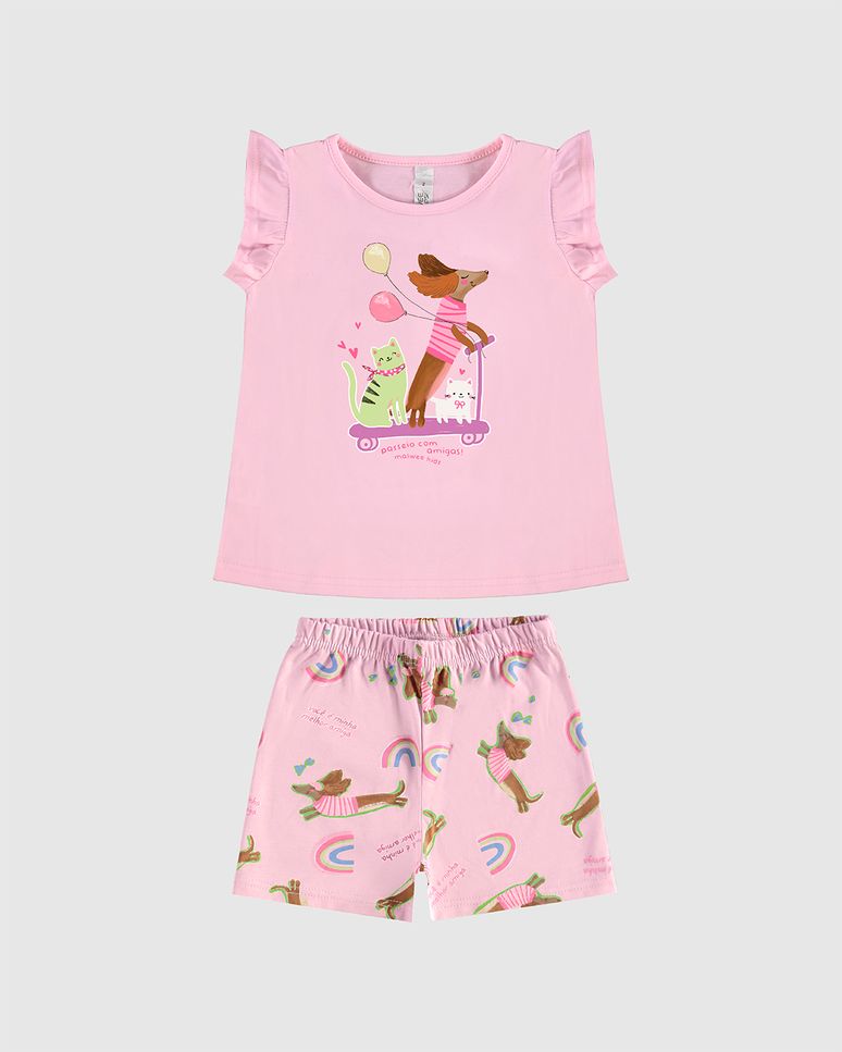 Pijama Curto Infantil Menina Passeio Com Amigos Em Algodão Malwee Kids