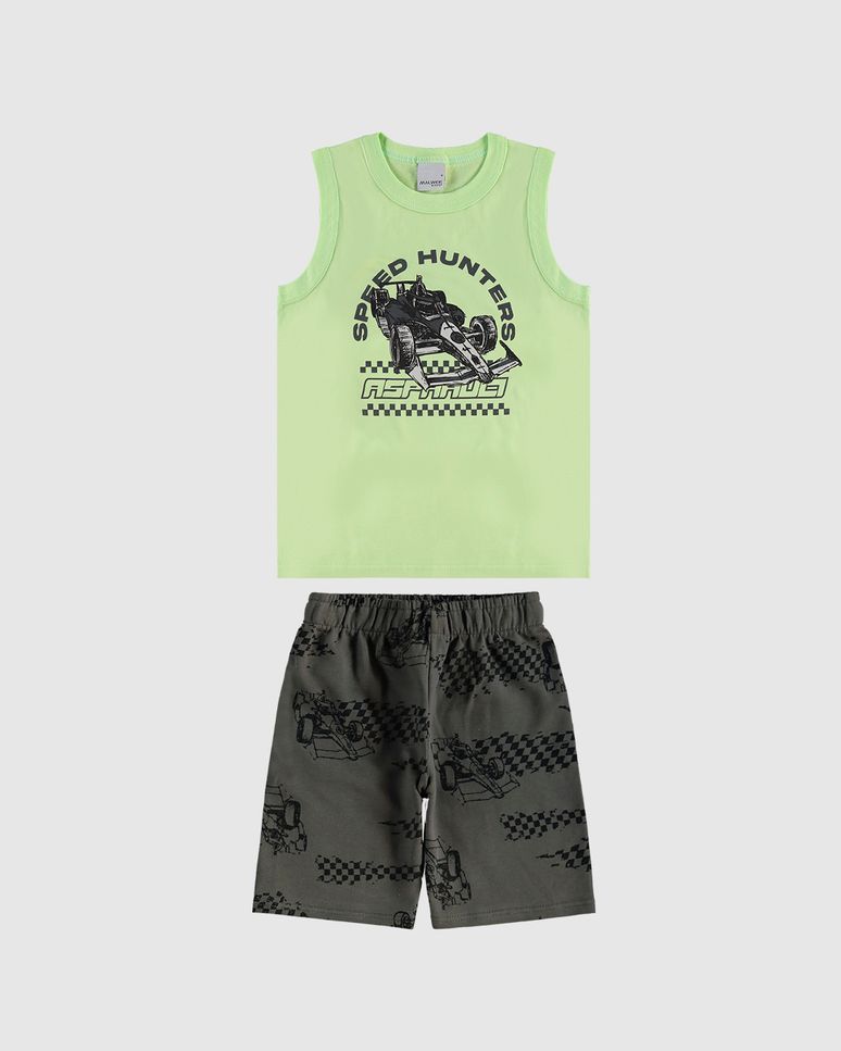 Conjunto Infantil Menino Bermuda Estampada Em Moletinho Malwee Kids