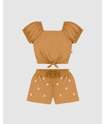 Conjunto Infantil Menina Blusa + Shorts Com Estampa Em Algodão Malwee Kids