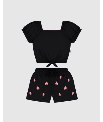 Conjunto Infantil Menina Blusa + Shorts Com Estampa Em Algodão Malwee Kids