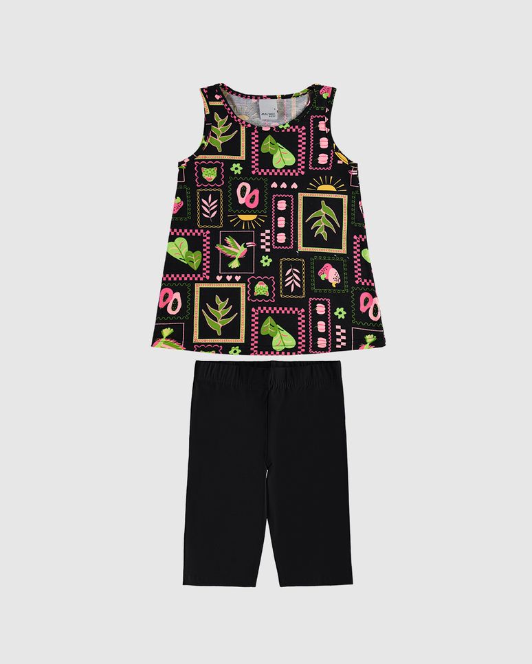 Conjunto Infantil Menina Regata Estampada E Bermuda Ciclista Malwee Kids