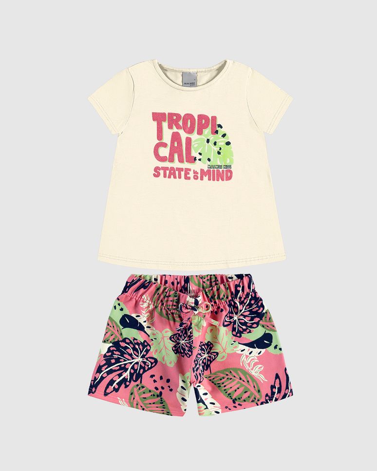 Conjunto Curto Infantil Menina Tropical State Of Mind Em Algodão Malwee Kids
