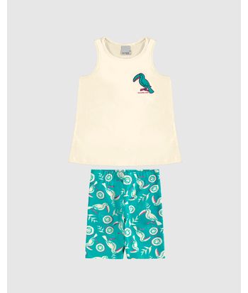 Conjunto Infantil Menina Regata E Bermuda Ciclista Estampada Malwee Kids